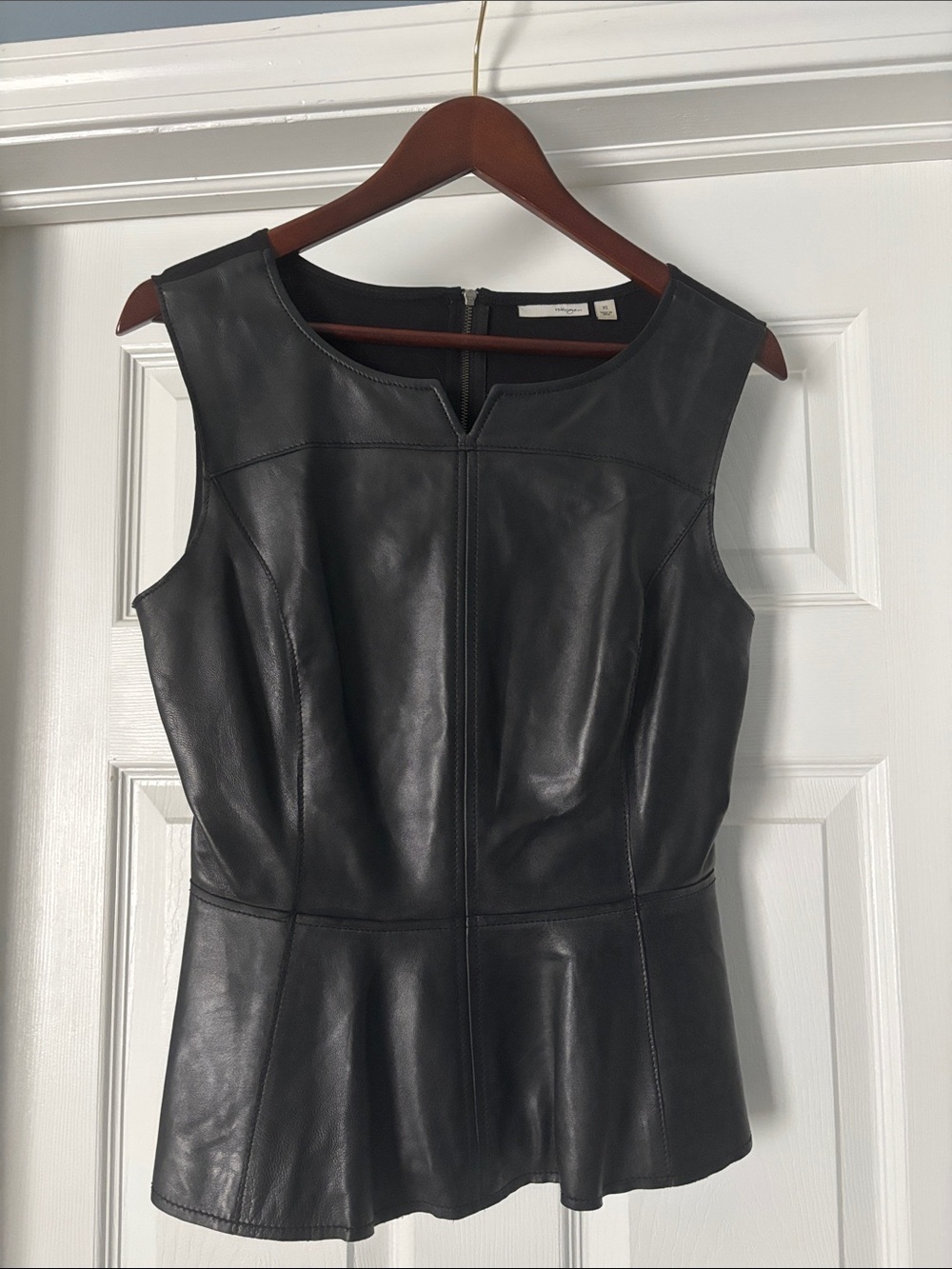 Halogen Black Leather Sleeveless Peplum Top